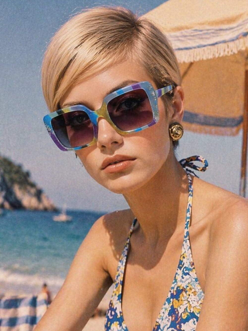 Nanette Lepore Oversized Square Sunglasses Multicolor Frame Retro Vintage Inspo